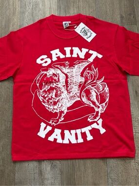 Vanity Red Tee with White Graphic Logo